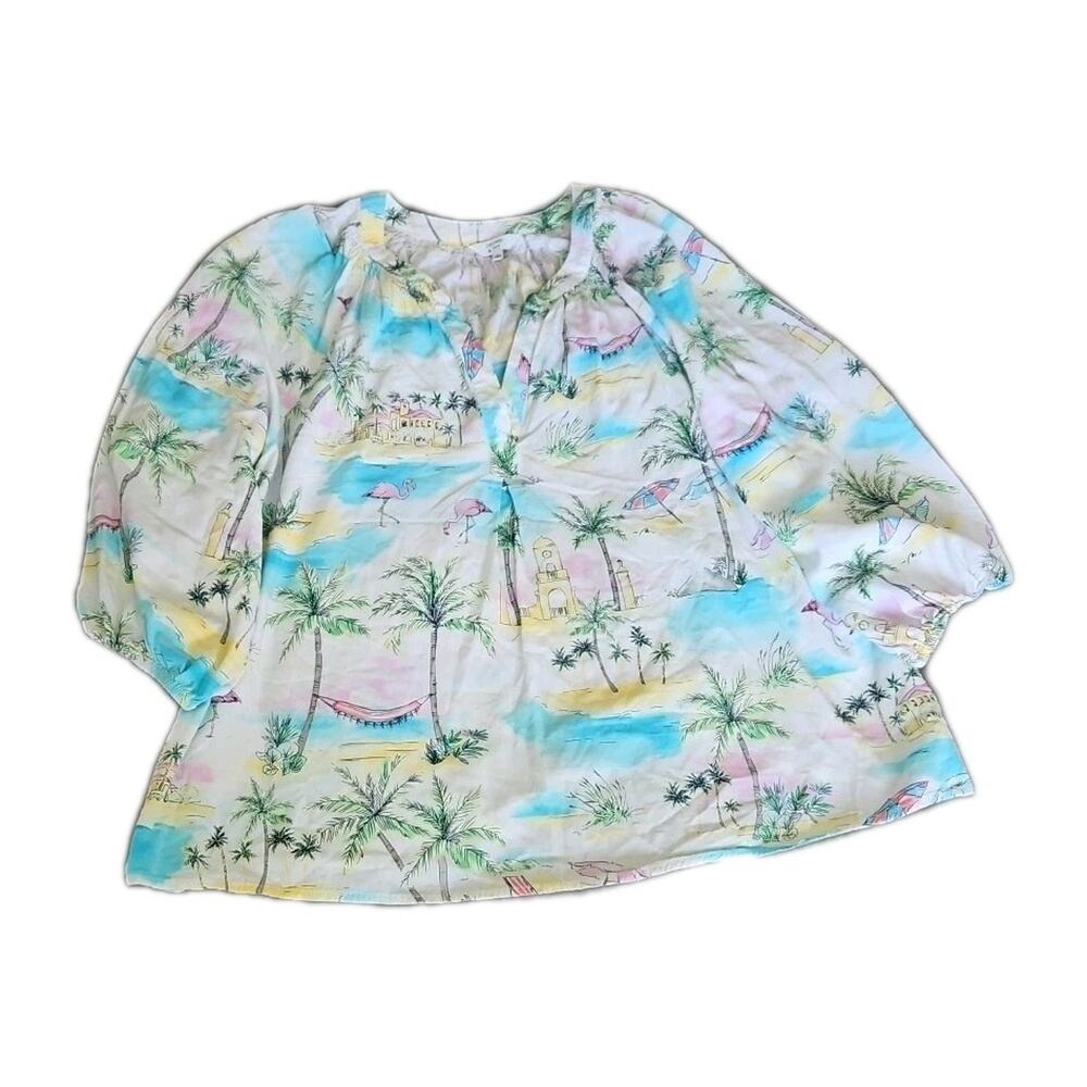 Crown And Ivy Blouse Sz Large Flamingo Tropical Pink Blue